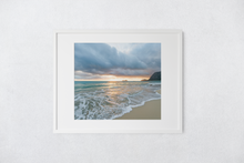 Load image into Gallery viewer, Waimanalo Beach, Oahu, Hawaii, Sunrise, Clouds, Ocean, Rabbit Island, Matted Photo Print, Image