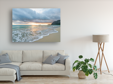 Load image into Gallery viewer, Waimanalo Beach, Oahu, Hawaii, Sunrise, Clouds, Ocean, Rabbit Island, Metal Art Print, Interior Living Room, Image