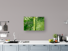 Load image into Gallery viewer, Closeup, Abstract, Green Leaf, Raindrops, Kaneohe, Oahu, Hawaii, Metal Art Print, Kitchen Interior, Image
