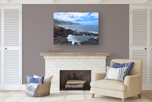 Load image into Gallery viewer, Ocean Cove, Lava rocks, Wai'anae Mountain Range, Ka'ena Point, Oahu, Hawaii, Metal Art Print, Living Room Interior, Image