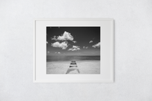 Load image into Gallery viewer, Black, White, pathway, sand, ocean, clouds, Oahu, Hawaii, Matted Photo Print, Image