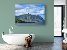 Load image into Gallery viewer, Ko’olau Mountain Range, Ocean, Clouds, Oahu, Hawaii, Interior Bathroom, Metal Art Print, Image
