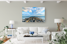 Load image into Gallery viewer, Rock wall, Ocean, Clouds, Sky, Ala Moana Harbor, Oahu, Hawaii, Metal Art Print, Living Room Interior, Image