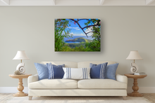 Load image into Gallery viewer, Hanauma Bay, Blue Ocean, Blue Sky, Clouds, Green Foliage, Oahu, Hawaii, Metal Art Print, Living Room Interior, Image