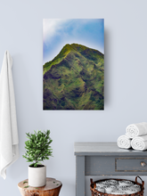 Load image into Gallery viewer, Camouflage green, Mountain, Blue Sky, Ko'olau Mountain Range, Oahu, Hawaii, Metal Art Print, Bathroom Interior, Image