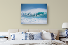 Load image into Gallery viewer, Large Ocean Waves, Sea spray, Blue Sky, North Shore, Oahu, Hawaii, Metal Art Print, Bedroom Interior, Image