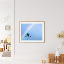 Load image into Gallery viewer, Rainbow, Coconut Palm Tree, Blue Sky, Waikiki, Oahu, Hawaii, Framed Matted Photo Print, Kids' Room Interior, Image