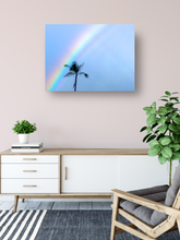 Load image into Gallery viewer, Rainbow, Coconut Palm Tree, Blue Sky, Waikiki, Oahu, Hawaii, Metal Art Print, Entryway Interior, Image
