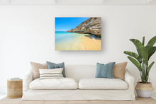 Load image into Gallery viewer, Clear Blue Saltwater, Lava Rock, Cove, Blue Sky, Oahu, Hawaii, Metal Art Print, Living Room Interior, Image