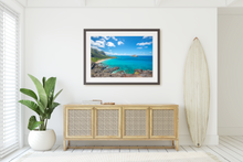 Load image into Gallery viewer, Makapu'u Lookout, Beach, Ko'olau Mountains, Rabbit Island, Blue Ocean, Clouds, Oahu, Hawaii, Framed Matted Photo Print, Interior Entryway, Image
