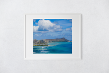 Load image into Gallery viewer, Diamond Head, Hilton Hawaiian Village, Surf Swell, Honolulu, Waikiki, Ocean, Sky, Clouds, Matted Photo Print, Image