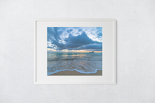 Load image into Gallery viewer, Sunrise, pastel light, billowing clouds, rushing saltwater, Waimanalo Beach, Oahu, Hawaii, Matted Photo Print, Image