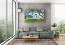Load image into Gallery viewer, Waiahole Beach Park, Ko’olau Mountains, Chinaman’s Hat, Sunrise, Ocean, Grass, Trees, Metal Art Print, Living Room Interior, Image