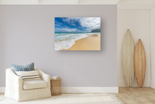 Load image into Gallery viewer, Waimanalo Beach, Ocean, Sand, Blue Sky, Clouds, Oahu, Hawaii, Metal Art Print, Interior Living Room, Image
