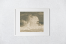 Load image into Gallery viewer, Giant Crashing Wave, Muted Tones, Cloudy Sky, Ocean, North Shore, Oahu, Hawaii, Matted Photo Print, Image