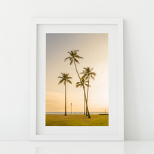 Load image into Gallery viewer, Palm Trees, Golden Sunset, Ocean, Grass, Waikiki, Oahu, Hawaii, Matted Phtoto Print, Image
