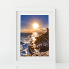 Load image into Gallery viewer, Lava rock cliffs, crashing ocean waves, Sunset, Diamond Head, Spitting Cave, Oahu, Hawaii, Matted Photo Print

