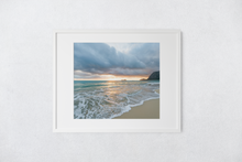 Load image into Gallery viewer, Waimanalo Beach, Oahu, Hawaii, Sunrise, Clouds, Ocean, Rabbit Island, Matted Photo Print, Image
