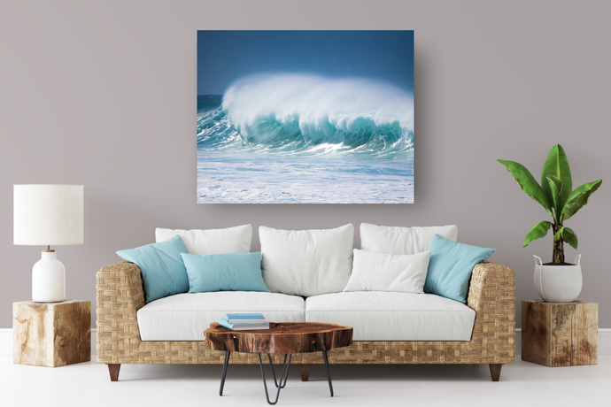 Ocean waves, North Shore, Oahu, Hawaii, Banzai Pipeline surf break, Metal Art Print, Living Room Interior, Image