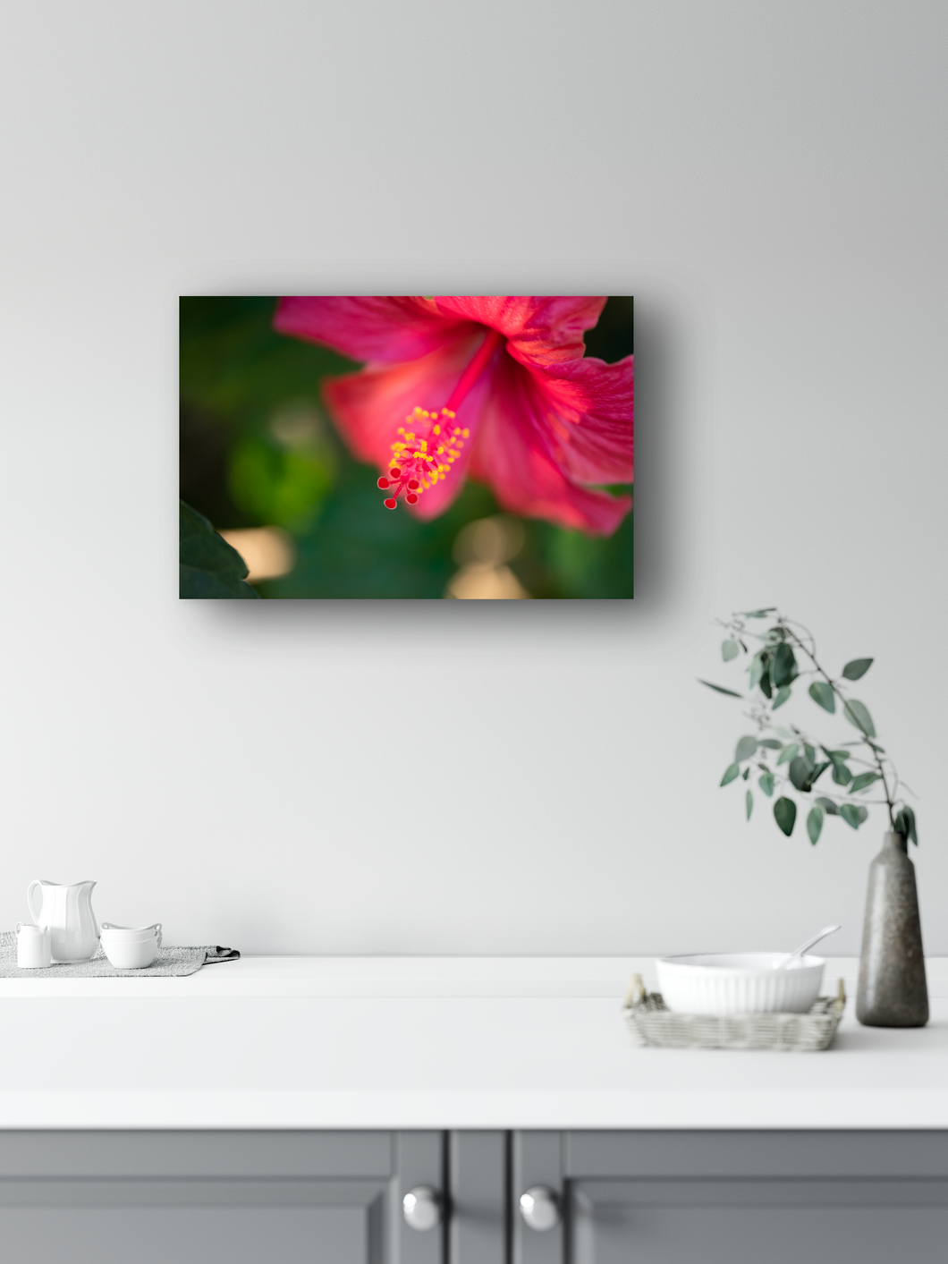 Fuchsia Hibiscus Flower, Macro photography, Oahu, Hawaii, Metal Art Print, Kitchen Interior, Image