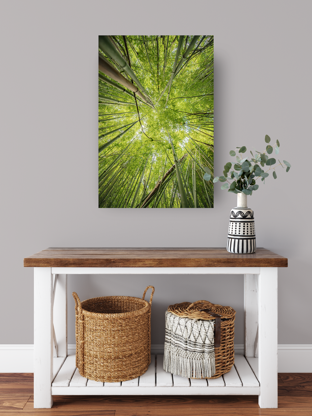 Abstract photography, green bamboo, sky view, Lulumahu Falls, Oahu, Hawaii, Metal Art Print, Entryway Interior, Image