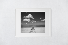Load image into Gallery viewer, Black, White, pathway, sand, ocean, clouds, Oahu, Hawaii, Matted Photo Print, Image
