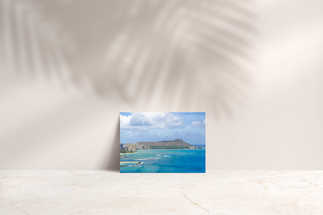 Diamond Head, Surf Swell, Honolulu, Waikiki, Ocean, Sky, Clouds, Folded Note Card, Image