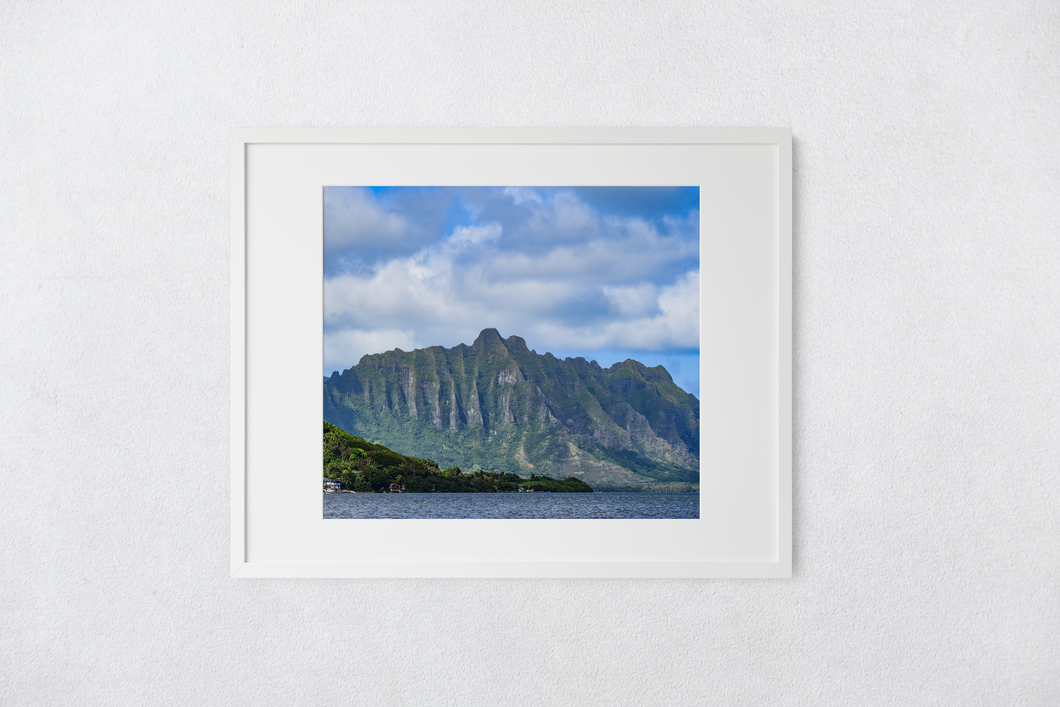 Ko’olau Mountain Range, Ocean, Clouds, Oahu, Hawaii, Matted Photo Print, Image