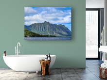 Load image into Gallery viewer, Ko’olau Mountain Range, Ocean, Clouds, Oahu, Hawaii, Interior Bathroom, Metal Art Print, Image
