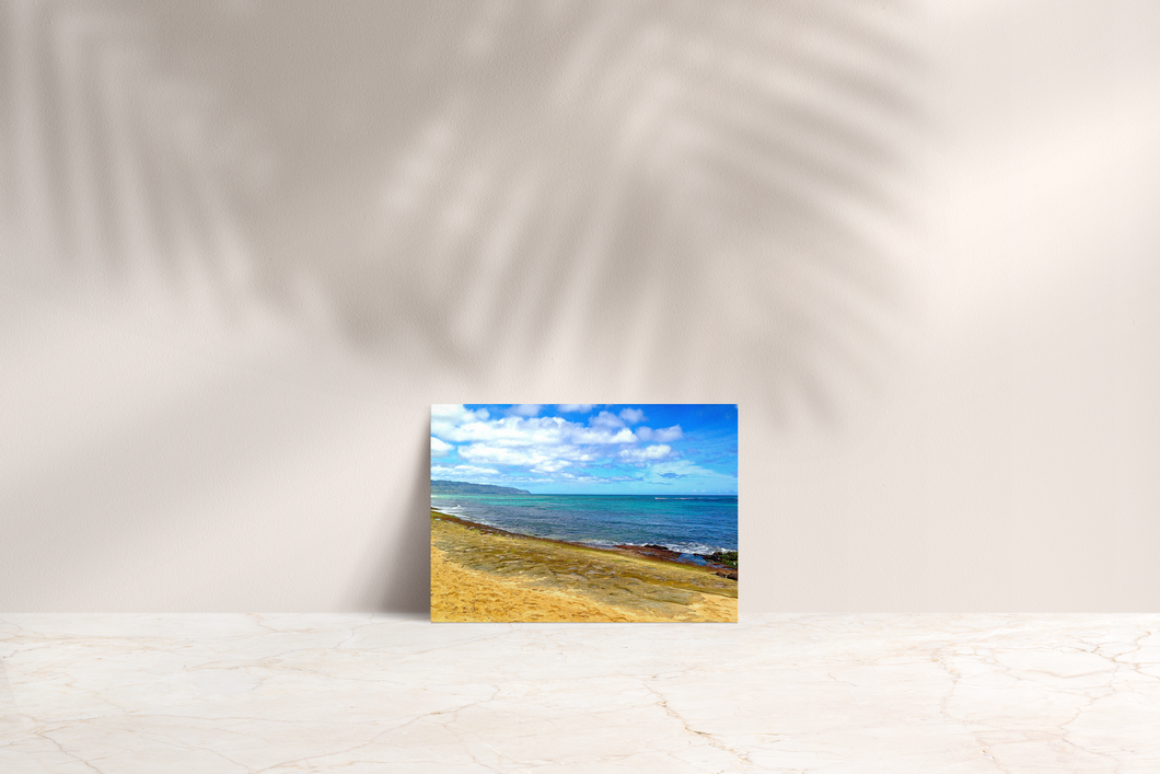 Beachscape, Sand, Ocean, Blue Sky, Puffy White Clouds, North Shore, Oahu, Hawaii, Folded Note Card, Image