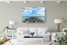 Load image into Gallery viewer, Rock wall, Ocean, Clouds, Sky, Ala Moana Harbor, Oahu, Hawaii, Metal Art Print, Living Room Interior, Image
