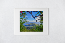 Load image into Gallery viewer, Hanauma Bay, Blue Ocean, Blue Sky, Clouds, Green Foliage, Oahu, Hawaii, Matted Photo Print, Image
