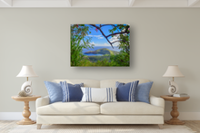 Load image into Gallery viewer, Hanauma Bay, Blue Ocean, Blue Sky, Clouds, Green Foliage, Oahu, Hawaii, Metal Art Print, Living Room Interior, Image

