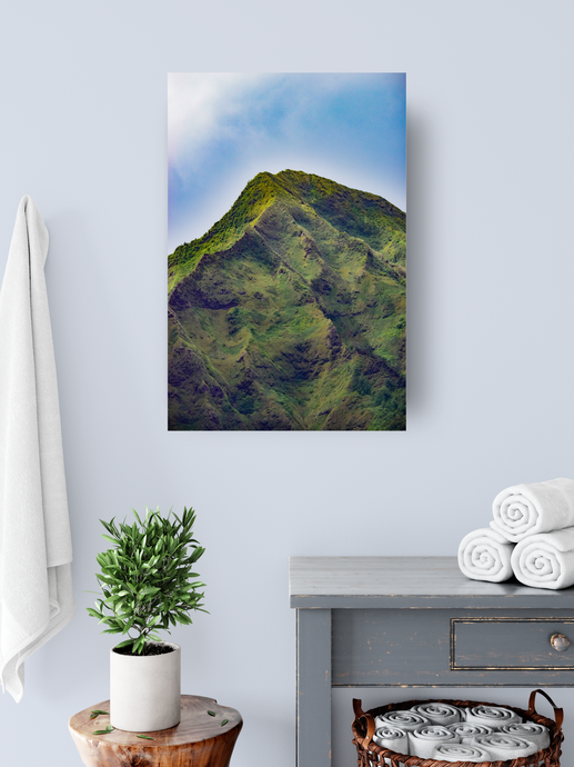 Camouflage green, Mountain, Blue Sky, Ko'olau Mountain Range, Oahu, Hawaii, Metal Art Print, Bathroom Interior, Image