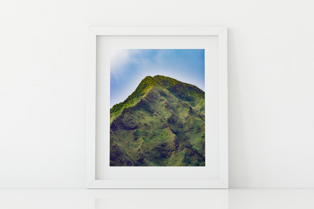 Camouflage green, Mountain, Blue Sky, Ko'olau Mountain Range, Oahu, Hawaii, Matted Photo Print, Image