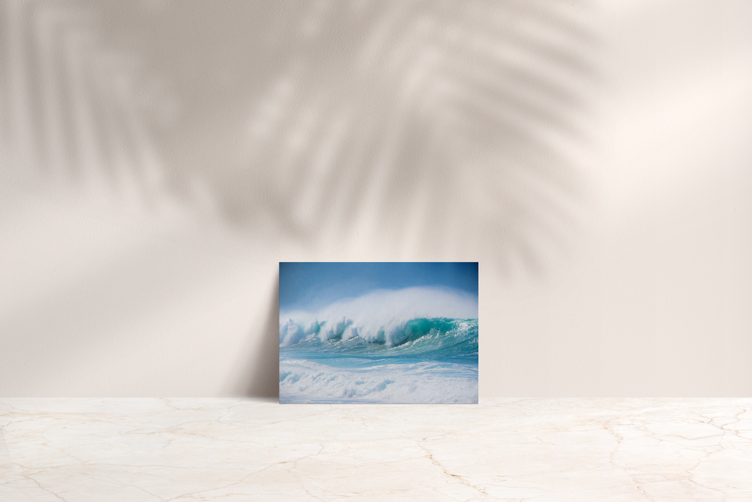 Large Ocean Waves, Sea spray, Blue Sky, North Shore, Oahu, Hawaii, Folded Note Card, Image