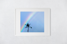 Load image into Gallery viewer, Rainbow, Coconut Palm Tree, Blue Sky, Waikiki, Oahu, Hawaii, Matted Photo Print, Image
