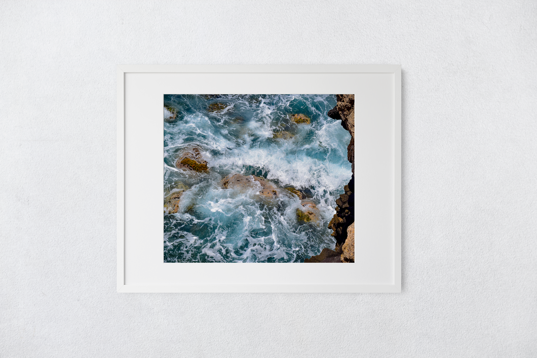 Cliffs, Energetic Ocean, Waves, Rocks, Oahu, Hawaii, Matted Photo Print, Image
