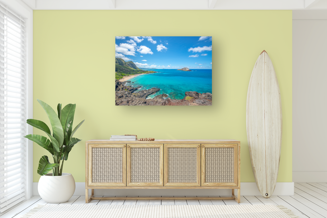 Makapu'u Lookout, Beach, Ko'olau Mountains, Rabbit Island, Blue Ocean, Clouds, Oahu, Hawaii, Metal Art Print, Interior Entryway, Image