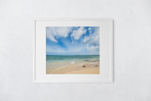 Load image into Gallery viewer, Beachscape, Sand, Teal Ocean, Blue Sky, Clouds, Matted Photo Print, Image
