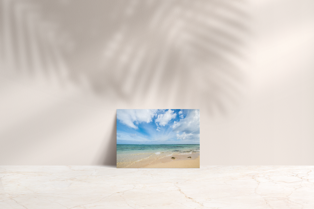 Beachscape, Sand, Teal Ocean, Blue Sky, Clouds, Folded Note Card, Image