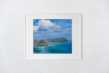 Load image into Gallery viewer, Diamond Head, Hilton Hawaiian Village, Surf Swell, Honolulu, Waikiki, Ocean, Sky, Clouds, Matted Photo Print, Image
