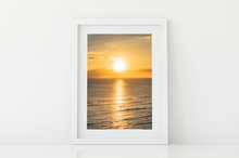 Load image into Gallery viewer, Ocean, Sunset, Golden Sky, Surfers, Waves, Waikiki, Oahu, Hawaii, Matted Photo Print, Image
