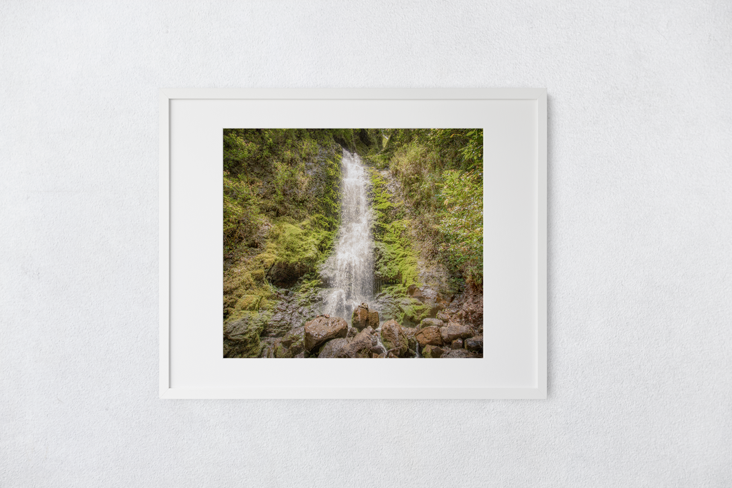 Waterfall, Rocks, Lush Foliage, Lulumahu Falls, Oahu, Hawaii, Matted Photo Print, Image
