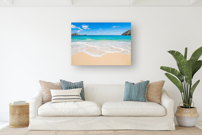 Makapu'u Beach, Ocean, Rabbit Island, Makapu'u Lighthouse, Clouds, Oahu, Hawaii, Metal Art Print, Living Room Interior, Image