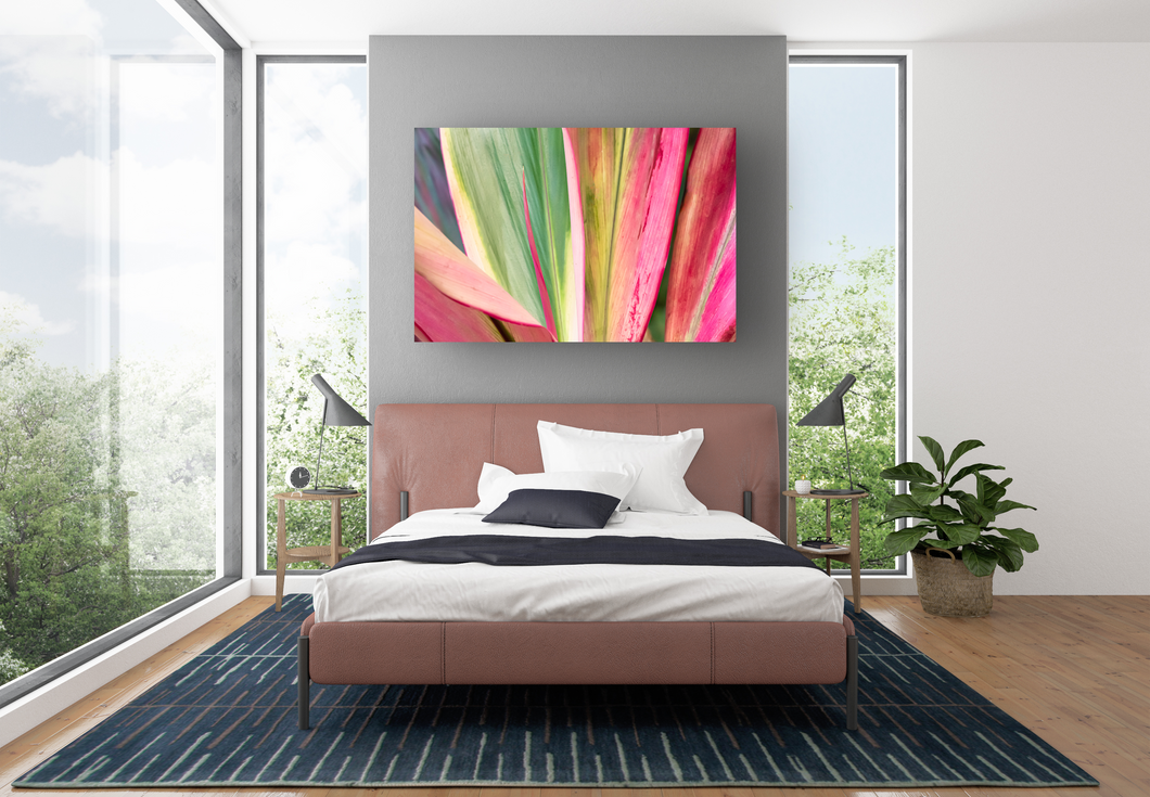 Abstract, Bright Colors, Tropical Plants, Oahu, Hawaii, Metal Art Print, Bedroom Interior, Image
