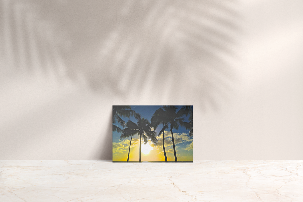 Royal Blue Sky, Golden Sunset, Palm Trees, Ocean, Waikiki, Oahu, Hawaii, Image