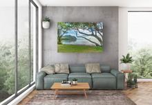 Load image into Gallery viewer, Waiahole Beach Park, Ko’olau Mountains, Chinaman’s Hat, Sunrise, Ocean, Grass, Trees, Metal Art Print, Living Room Interior, Image
