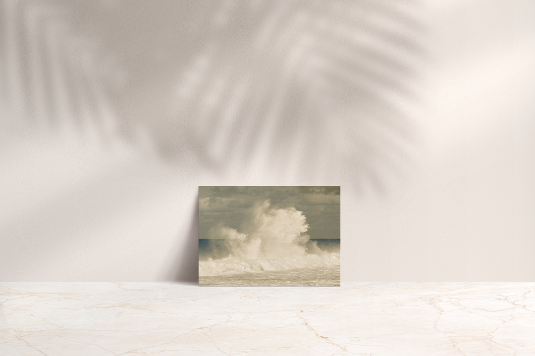 Giant Crashing Wave, Muted Tones, Cloudy Sky, Ocean, North Shore, Oahu, Hawaii, Folded Note Card, Image